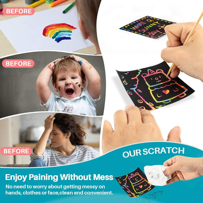 MAQIHAN Scratch Art Bookmarks - 36 Sets 4 Style Making Kit Paper with Scratching Tools Satin Ribbons Create Rainbow Without Ink Christmas Ornaments Hanging DIY Party Favors for Classroom