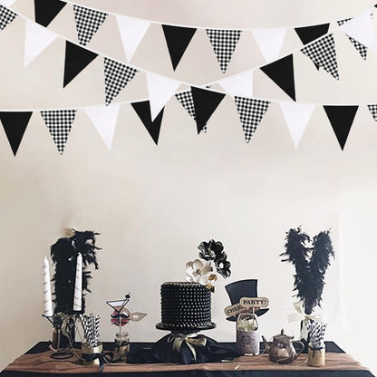 32Ft Dusty Blue Party Decorations Retro Blue Gingham Triangle Banner Flag Pennant Fabric Garland Streamers for Nautical Wedding Birthday Ahoy Achor Bridal Baby Shower Under The Sea Decor Supplies