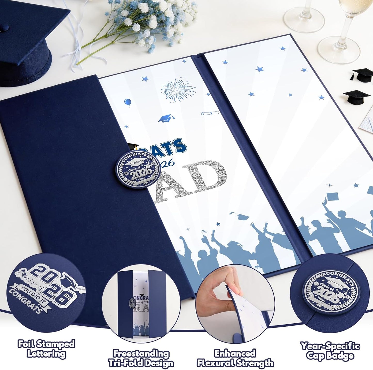 Graduation Guest Book 2026, Blue Gold Graduation Decorations Class of 2026 Graduates Sign in Book Signature Board Congrats Grad Decor Party Supplies, High School College Graduations Gifts for Her Him