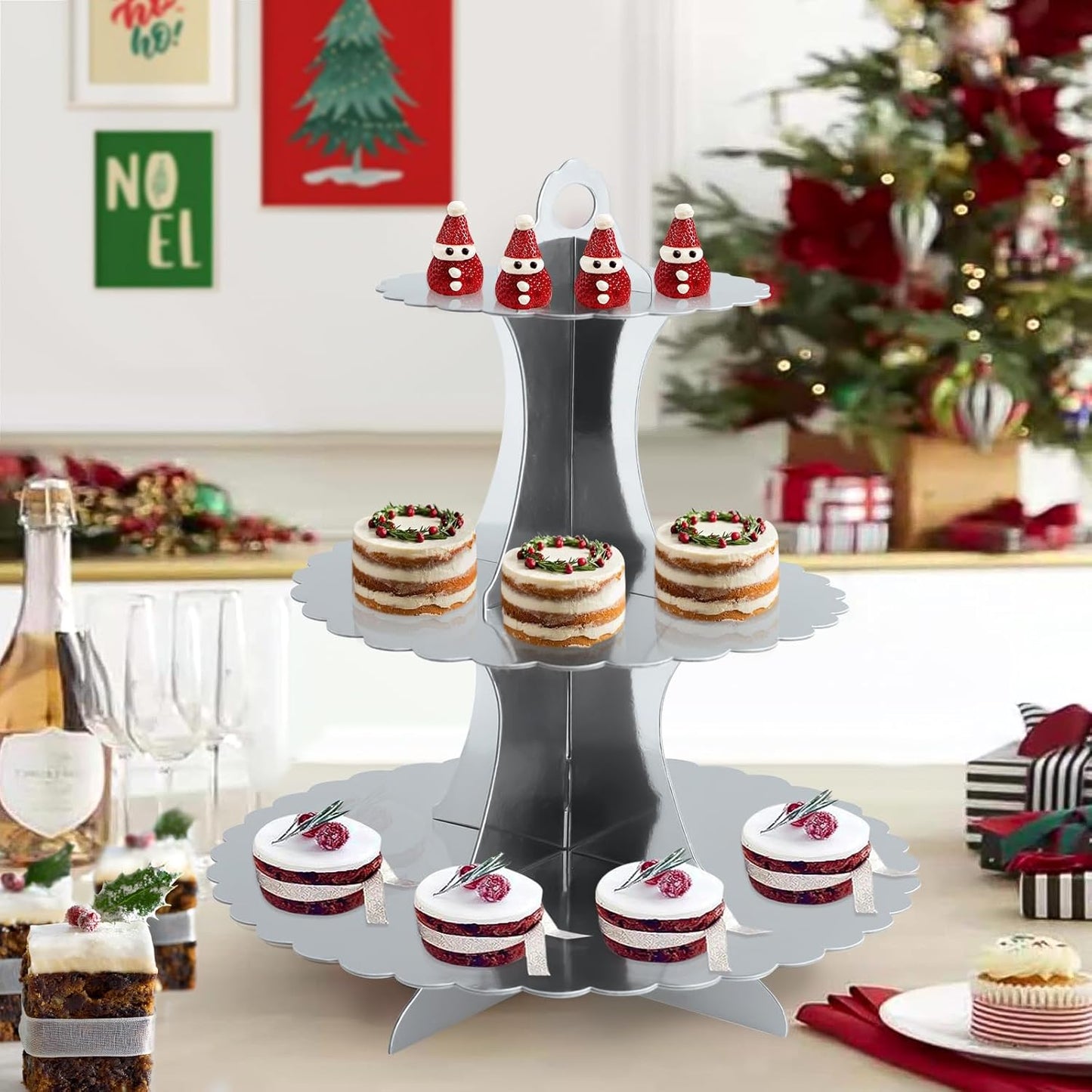 Soleebee 3-Tier Cupcake Stand, Cardboard Cupcake Tower, Dessert Cup Cake Stand Tower for Birthday Wedding Party Decoration, Cupcake Tier Stand 1 Set (Black)