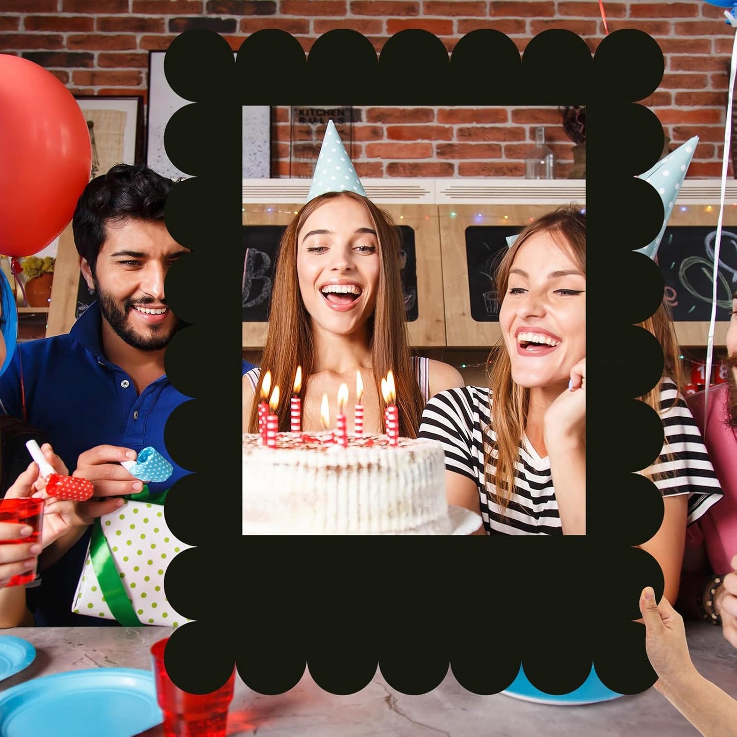 Beeveer 32 x 24 Inch Photo Booth Selfie Frame Prop Booth for Birthday Event Parties Large Blank DIY Cutout Props for Funny Decoration Christmas, Holiday Supplies