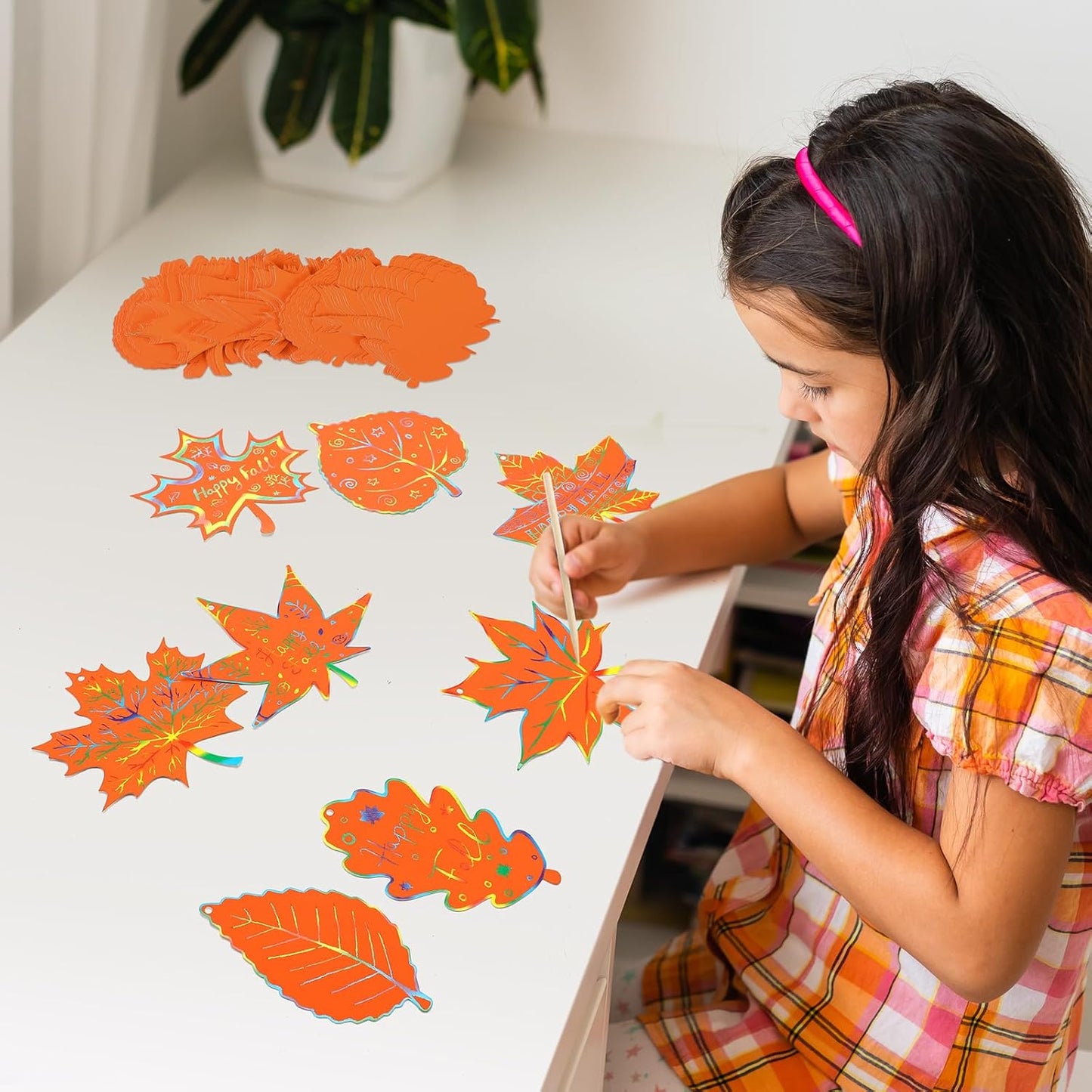 Frienda 80 Sets Fall Crafts Thanksgiving Scratch Crafts Colorful Color Scratch Maple Leaves Art Thanksgiving Arts and Craft for Classroom Activities Party Favors, 8 Design