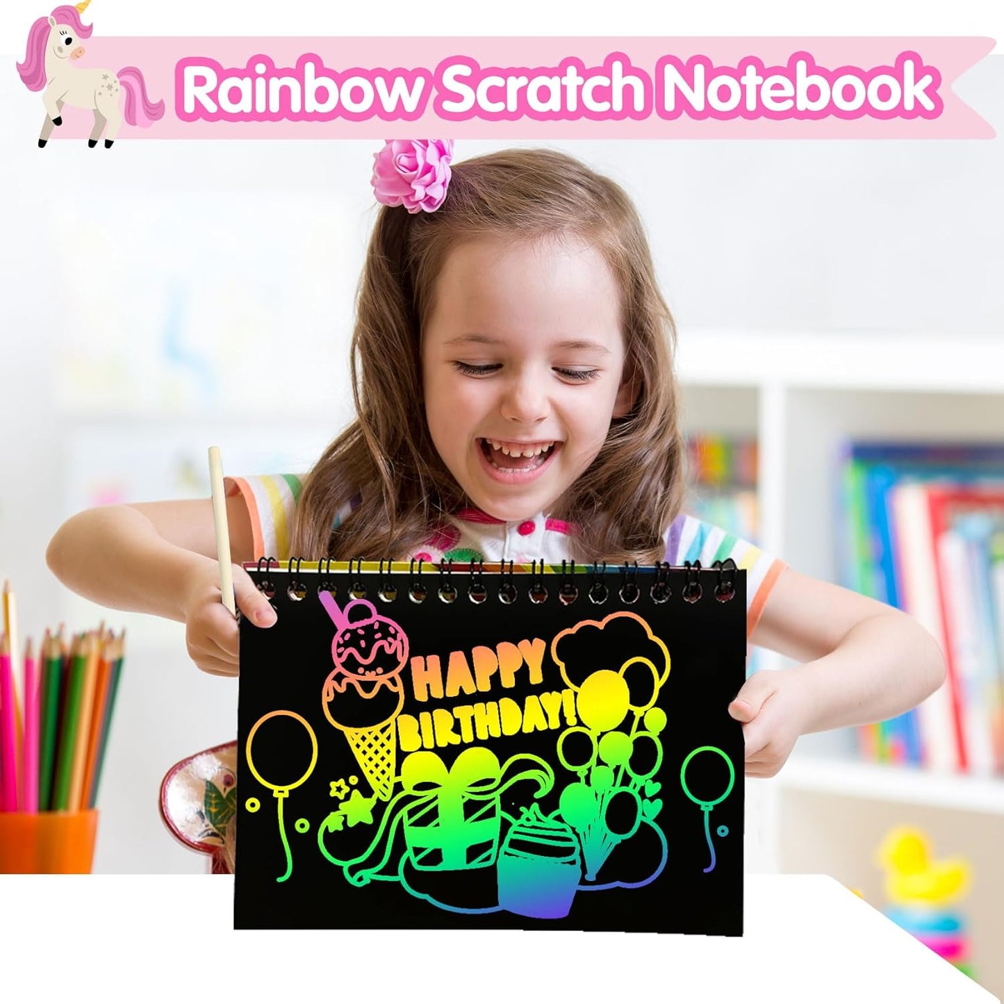 ZMLM 24 Pack Scratch Art Party Favors: Birthday Party Favors for Kids 4-8, Bulk Rainbow Scratch Notebook Paper Pads, Goodie Bags Stuffers Girls Boys Classroom Gifts Crafts Toys