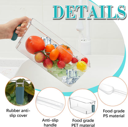 Havawish Ice Storage Bin and Flexible Scoop Set Plastic Freezer Bin with Pull Out Handle Storage Bucket Clear for Container with Scoop(Grey,10.83 x 4.92 x 4.33 in,Classic)