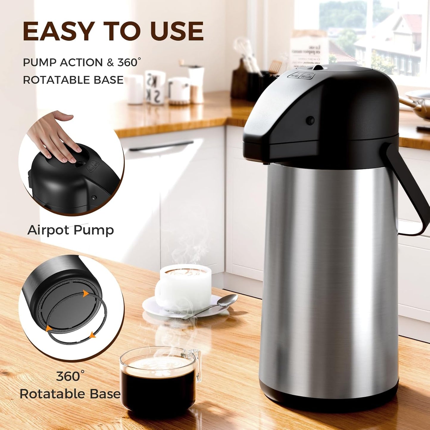 Coffee Carafe for Keeping Hot - Gezoss 102OZ / 3L Airpot Coffee Dispenser with Pump - Large Coffee Carafe for Hot Drinks Tea Liquid - Insulated Stainless Steel Hot Water Beverage Urn for Parties