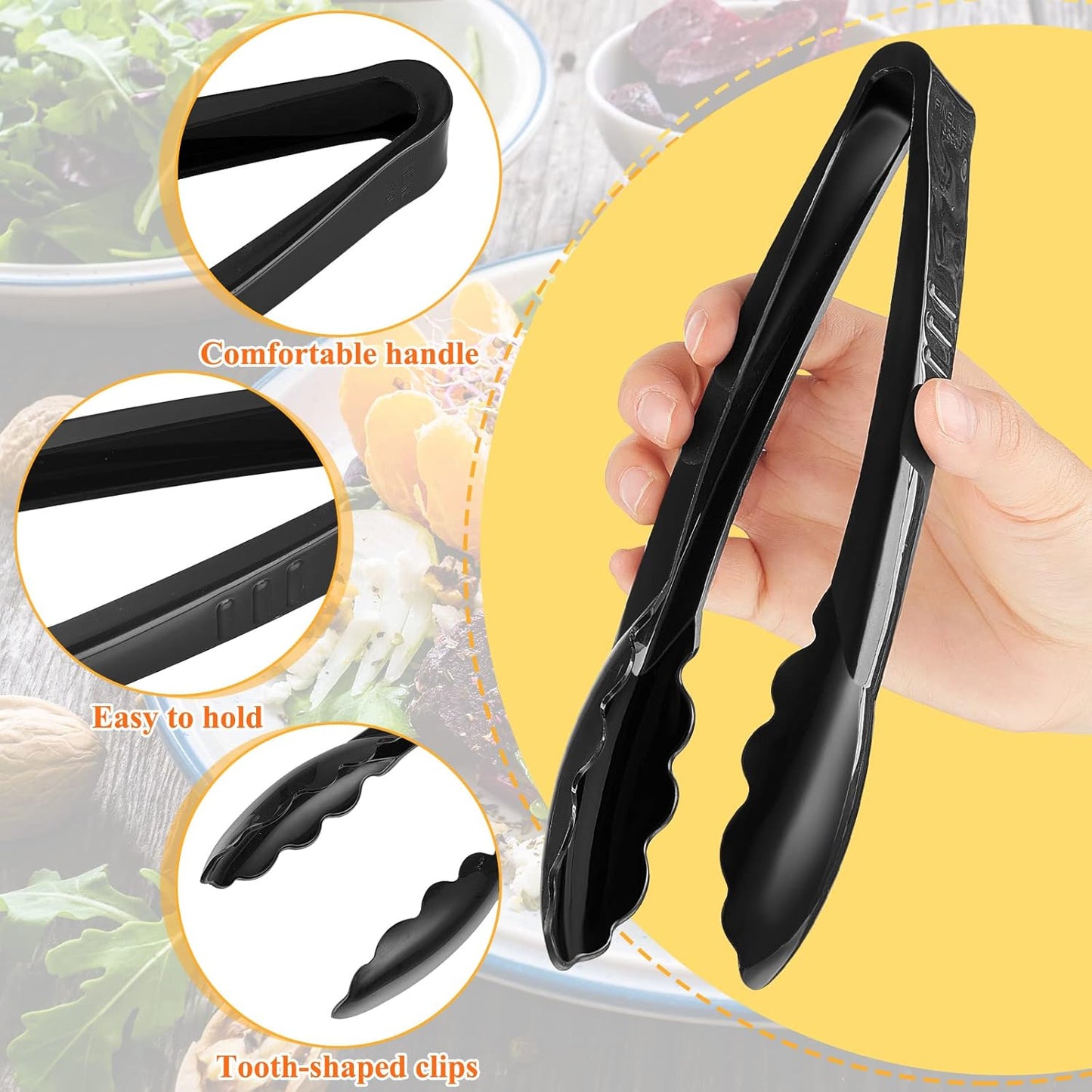 Tessco for you 25 Pcs Plastic Tongs for Serving Bulk, 9 Inch Plastic Disposable Serving Tongs, Heavy Duty Salad Tong for Kitchen, Buffet, BBQ, Events & Catering (White)