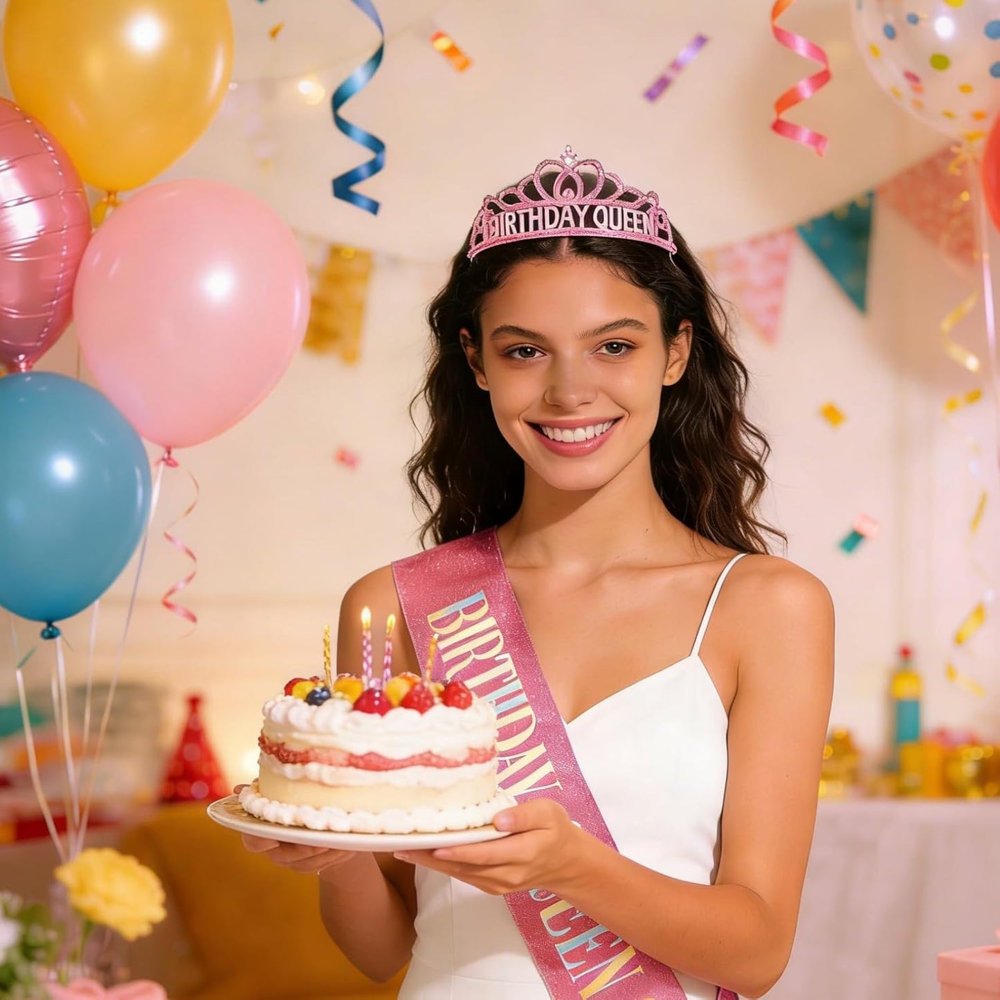CAVETEE Gold Birthday Crowns and Sash - Queen Tiara for Party Decorations