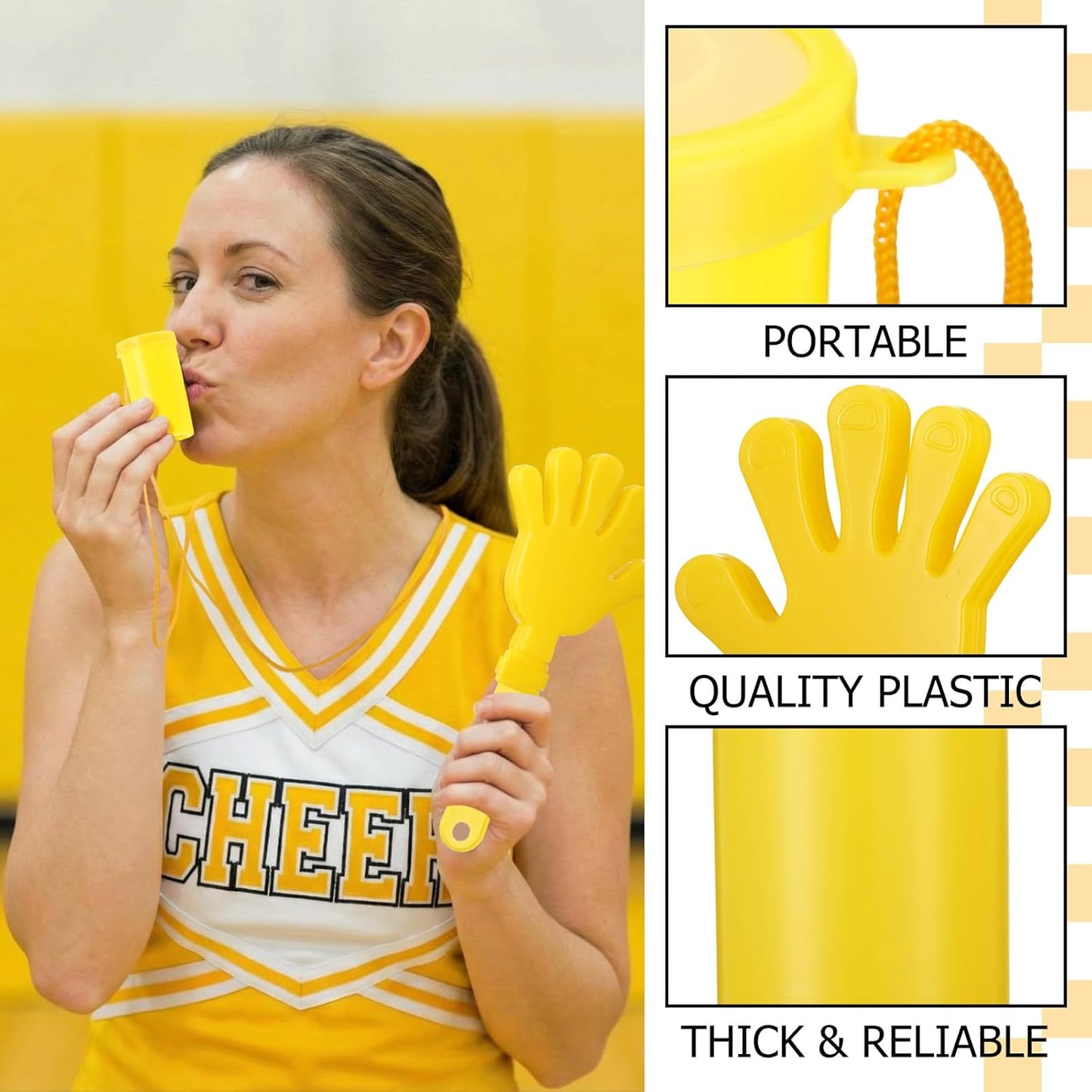 48 Pcs Cheering Noisemakers Set Included 12 Pcs Mini Air Horns Noisemakers 12 Hand Clappers 24 Thunder Sticks for Birthdays Sporting Events (Horn,Blue)