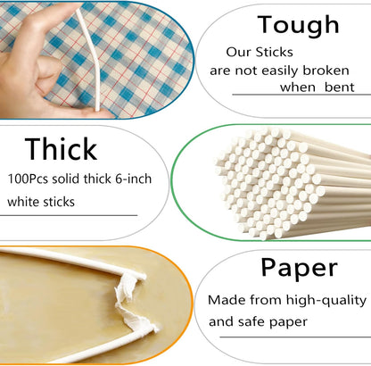 100Pcs White Lollipop Sticks, 4-inch Paper Cake Pop Sticks, 4mm Thick Sucker Sticks for Hard Candy, Chocolate,Cookies, Dessert