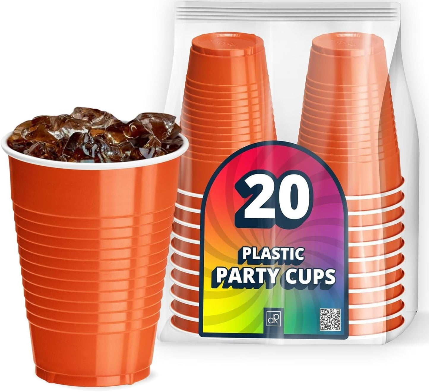DecorRack 20 Party Cups 12 oz Disposable Plastic Cups for Birthday Party Bachelorette Camping Indoor Outdoor Events Beverage Drinking Cups (Black, 20)