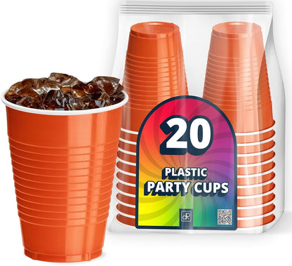 DecorRack 20 Party Cups 12 oz Disposable Plastic Cups for Birthday Party Bachelorette Camping Indoor Outdoor Events Beverage Drinking Cups (Black, 20)