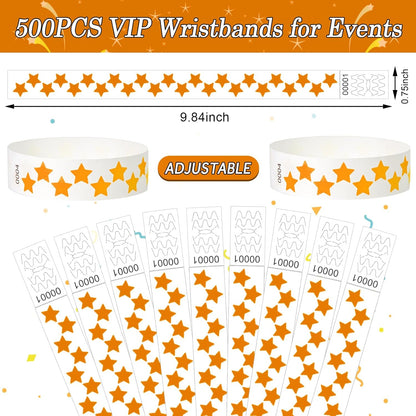 500 Pcs Stars Paper Wrist Bands for Events Waterproof Wristbands Lightweight Festival Identification Bracelets Neon Adhesive Event Arm Bands for Party（Red）