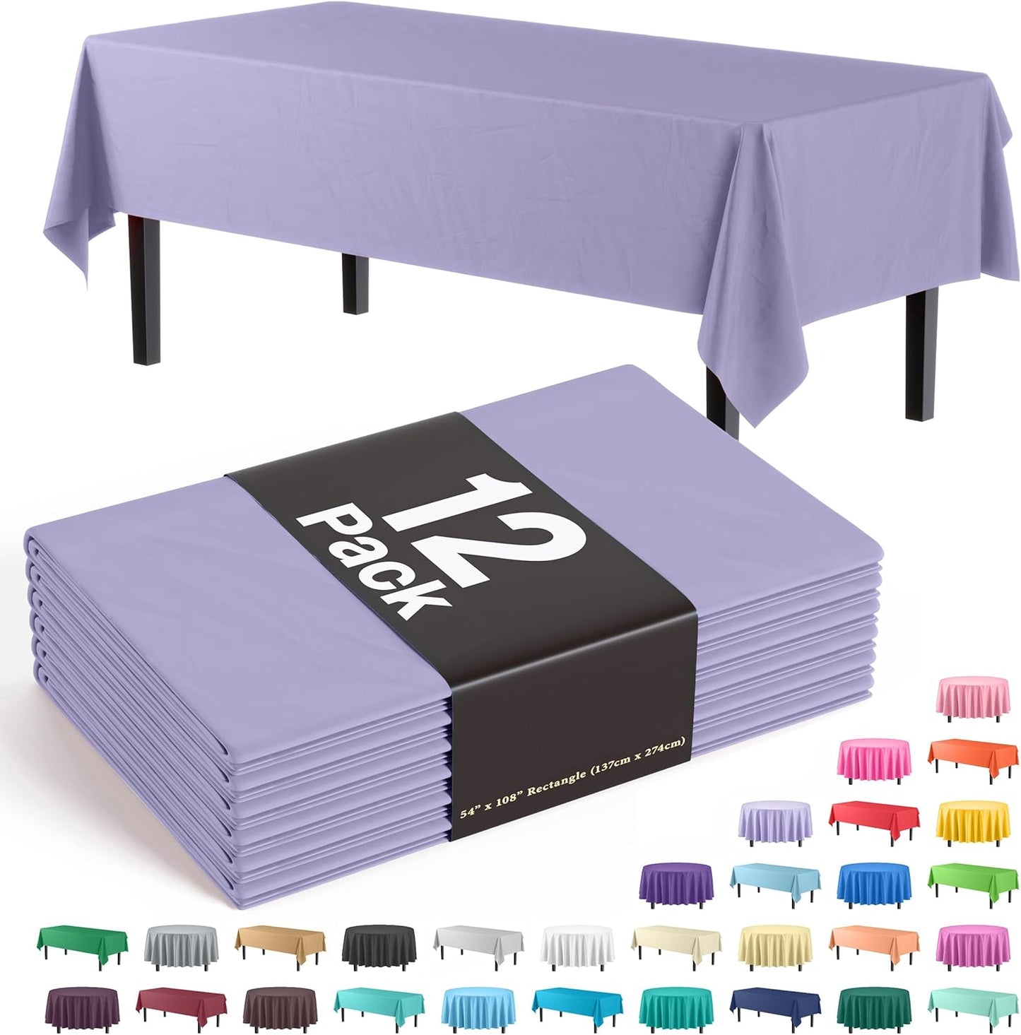 12-Pack Premium Plastic Tablecloth 54in. x 108in. Rectangle Table Cover - Dark Blue - Colors B