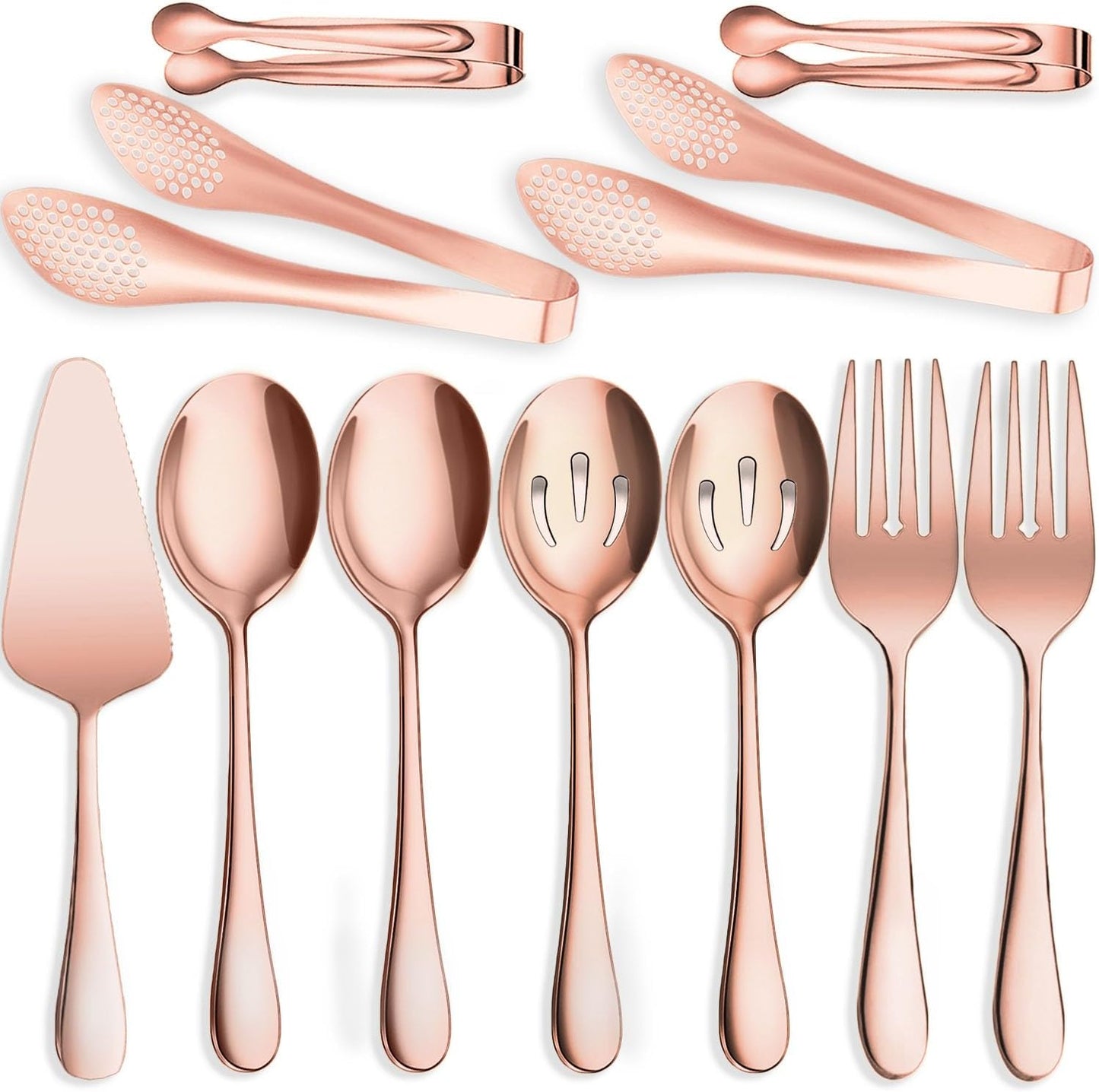 11 PCS Serving Utensils, Large Stainless Steel Spoons Forks Tongs, Pie Server, Great for Hostess Buffet Catering Banquet Party, Silver