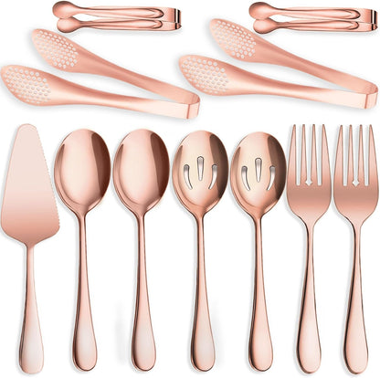11 PCS Serving Utensils, Large Stainless Steel Spoons Forks Tongs, Pie Server, Great for Hostess Buffet Catering Banquet Party, Silver
