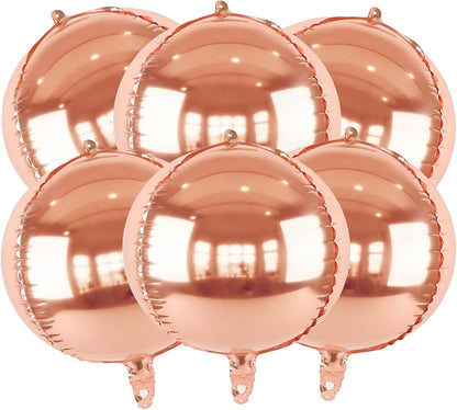 Metallic Gold Round Foil Balloons, 22" Large 4D Sphere Mylar Ball Balloons 6PCS, for Graduation Prom Birthday Wedding Anniversary Disco Party Decorations
