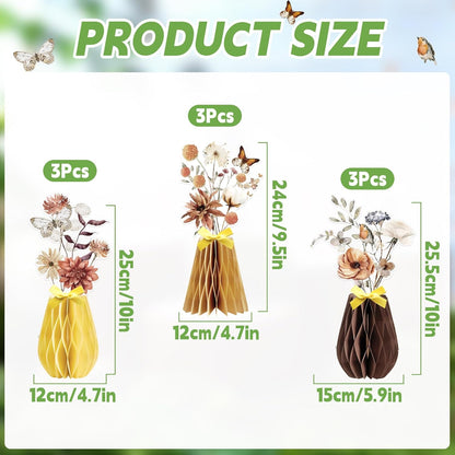 SUNBEAUTY 9PCS Spring Wildflower Party Decorations Wild Flowers Honeycomb Centerpieces for Tables Wildflower Birthday Spring Flower Theme Party Decorations for Garden Baby Shower, Easter, Mothers Day
