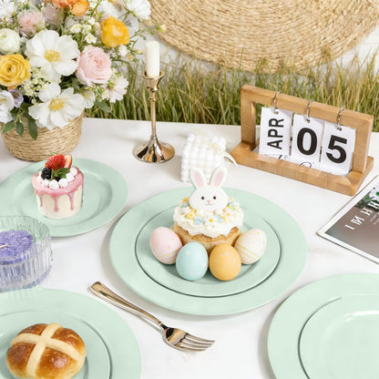 FLOWERCAT 60PCS White Plastic Plates - Heavy Duty White Disposable Plates for Mother's Day/Birthday Party/Wedding -serve for 30 guests Include 30PCS 10.25" & 30PCS 7.5" Plates for Party