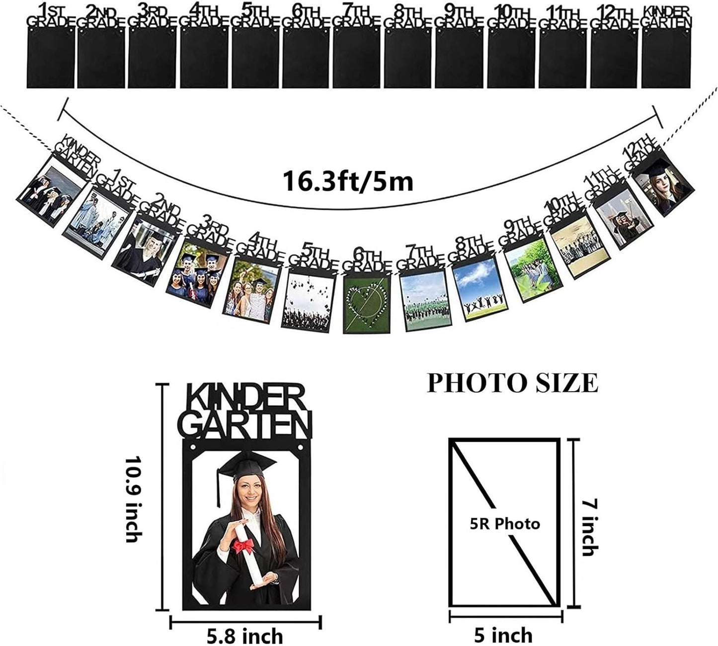Graduation Photo Banner for Party Decoration, Including Kindergarten to 12th Grade Picture Banner Middle High School College Graduation Party Supplies
