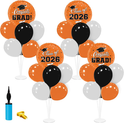 Graduation Decorations - 4 Set Balloon Stands, Class of 2026 Congrats Grad Table Centerpieces for Graduation Party Supplies(Gold& Black)