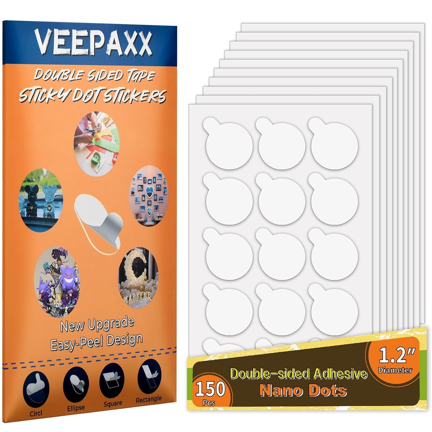 300Pcs Double Sided Adhesive Dots, Removable Clear Dots Sticky Tack, Waterproof No Trace Dots Adhesive Putty for Wall Hanging Crafts, Balloons Party Decorations Poster Picture Festival Decoration 10mm