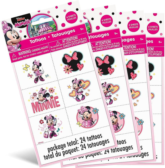Minnie Mouse Party Temporary Tattoos | Assorted Designs | 24 Pcs
