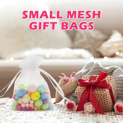 ANZNKU 50PCS White Organza Bags 3x4, Small Gift Bags Bulk for Sachet Jewelry Candy Treat, Mini Mesh Bag Drawstring for Wedding Bridal & Baby Shower, Party Favor Bag for Easter Mothers Day Birthday