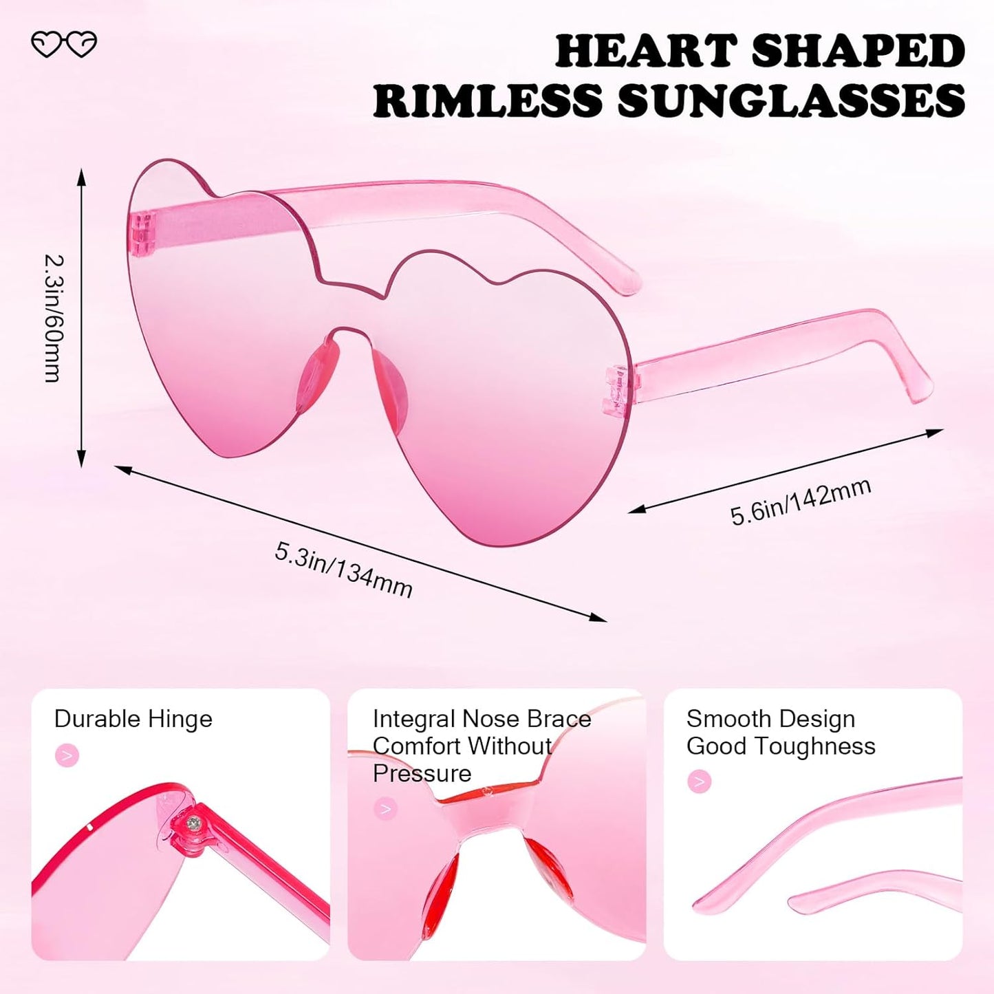 Matcheck 16 Heart Shaped Rimless Sunglasses Transparent Candy Colored Glasses Frameless Party Eyewear for Women