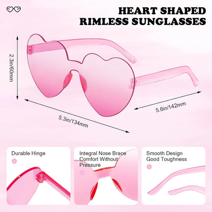 Matcheck 16 Heart Shaped Rimless Sunglasses Transparent Candy Colored Glasses Frameless Party Eyewear for Women