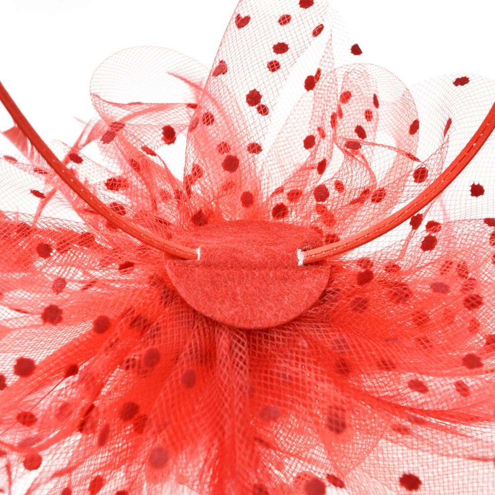 DRESHOW Fascinators Hat Flower Mesh Ribbons Feathers on a Headband and a Clip Tea Party Headwear for Girls and Women - Colors A