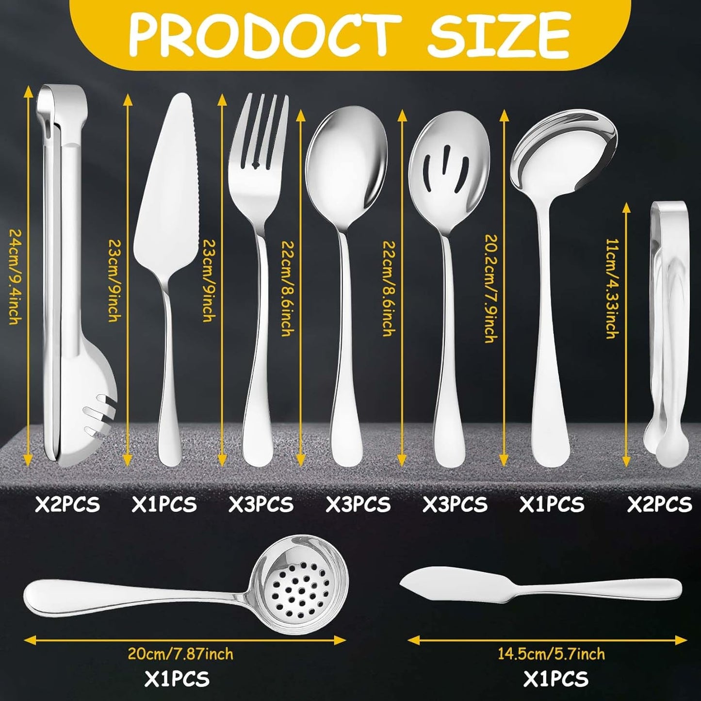 12 Pcs Gold Serving Utensils Set Include Stainless Steel Large Serving Spoons Slotted Spoons Forks Soup Ladle Pie Server - Metal Utensils for Parties Buffet Catering, Dishwasher Safe