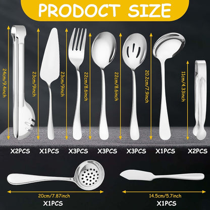 12 Pcs Gold Serving Utensils Set Include Stainless Steel Large Serving Spoons Slotted Spoons Forks Soup Ladle Pie Server - Metal Utensils for Parties Buffet Catering, Dishwasher Safe