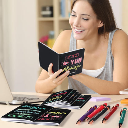 Funrous 32 Pcs Motivational Quote Pens Inspirational Notepads Mini Journal with Ballpoint Pen Small Notebooks Gift for Men Women Coworker Adult Party Favors Prize Teacher Student Office(Stylish)