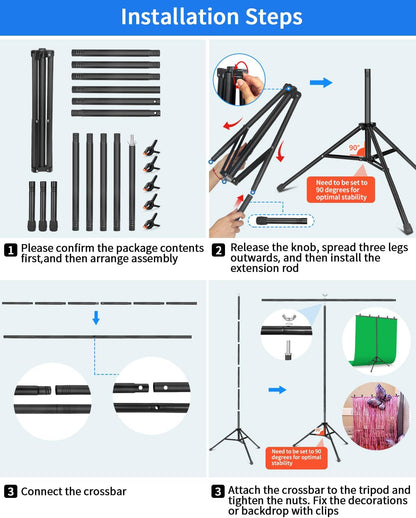 HEMMOTOP T Shape Backdrop Stand, 8x6.8ft(HxW) Portable Photo Background Stand Kit for Parties, Green Screen Stand Only with 5 Spring Clamps and Carrying Case, Banner Holder for Photoshoot, Photography