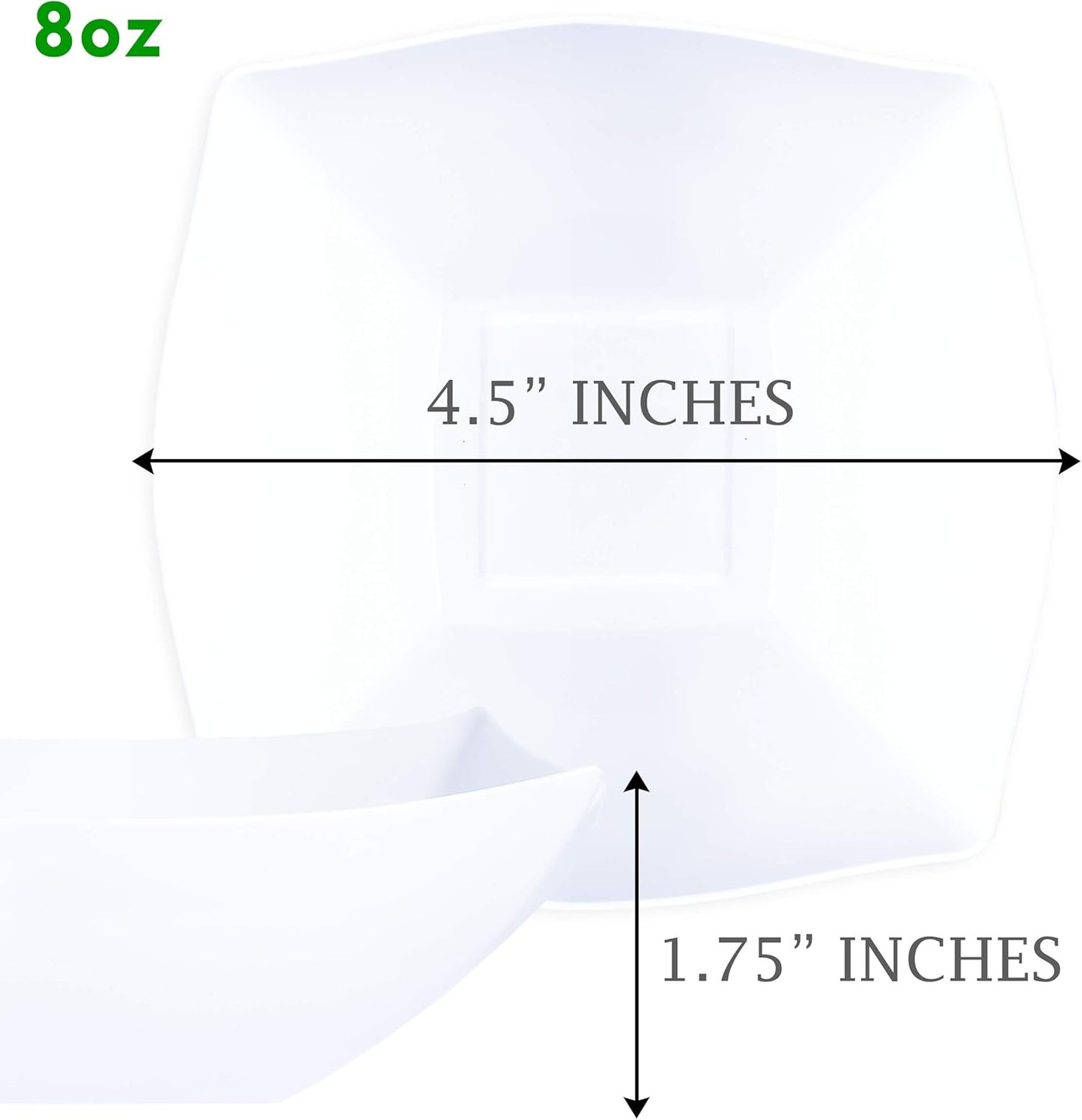 PLASTICPRO Disposable 64 ounce Square Serving Bowls, Party Snack or Salad Bowl, Large Plastic Elegant White Pack of 4