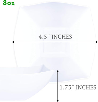 PLASTICPRO Disposable 64 ounce Square Serving Bowls, Party Snack or Salad Bowl, Large Plastic Elegant White Pack of 4