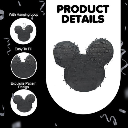 APINATA4U 17.5" Mouse Ears Pinata Kit - Perfect for a Magical Mouse Theme Birthday Party in Classic Black! Includes Stick and Confetti for Extra Fun!