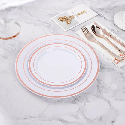 BESTVIP 200PCS Gold Plastic Plate, Disposable Party Plates with 100 Dinner Plates and 100 Dessert Plates, Plastic Plates for Party, Wedding and Birthday