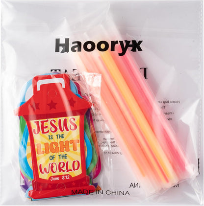 Haooryx Religious Glow Stick Bracelets Bulk - 36 Pack Lamp Bible Verse Glow Stick Bracelet with Gift Card Light up Toy for Kids VBS Sunday School Prizes Church Event Student Reward Birthday Party Gift
