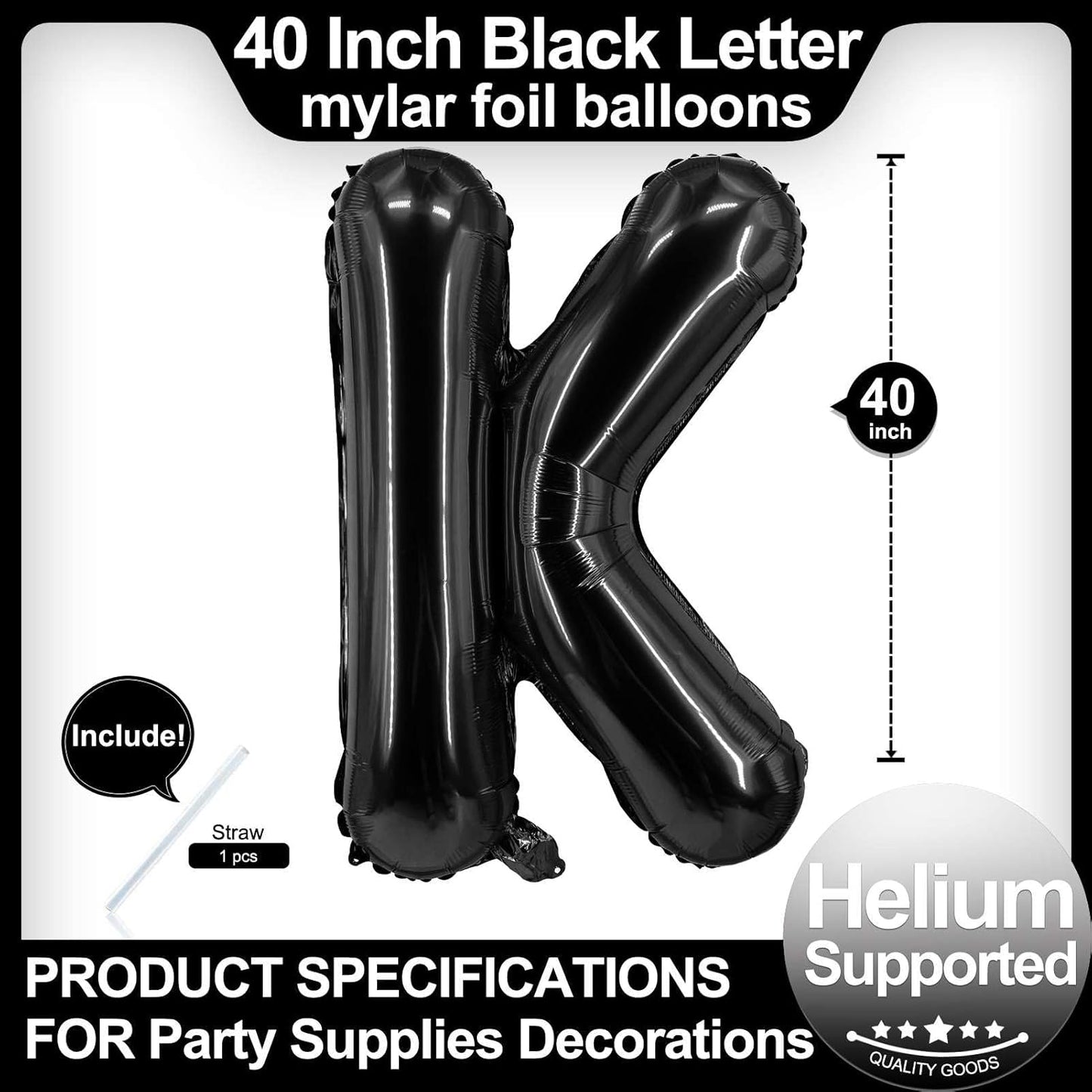 40 Inch Black Letter A Balloons, DIY Phrase Foil Alphabet Letter A Balloons DIY Word A Banner for Birthday Anniversary Celebration Graduation Party Supplies Decoration
