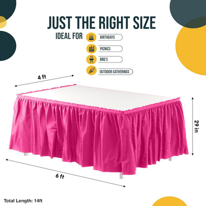 Exquisite Ruffle Table Skirt Pink 6 Pack 14 Ft Long Table Skirts for Rectangle Tables 6ft Plus or Round Tables Skirts with Adhesive Strip for Gender Reveal Decor & Happy Birthday Parties