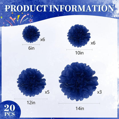 20 PCS Orange Tissue Paper Pom Poms, Tissue Pom Poms Flowers, Sizes of 6", 10", 12", 14" Hanging Paper Flower Ball for Wedding, Birthday, Halloween, Christmas, Baby Shower Party Decor