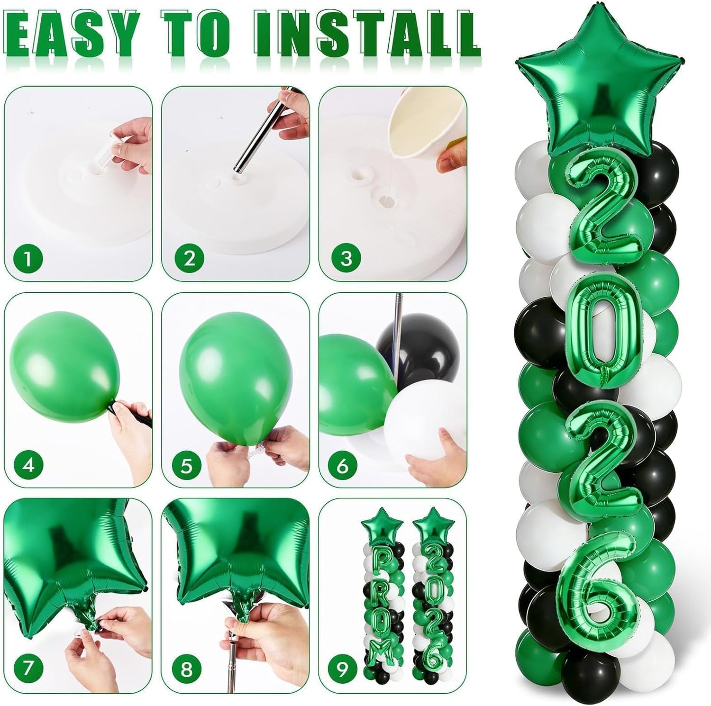 2 Sets Graduation Balloon Column Stand Kits with Balloons 2026 Grad Themed Decoration Navy Blue Balloon Tower Stand Kit for Grad High School & College Celebration Party Decor