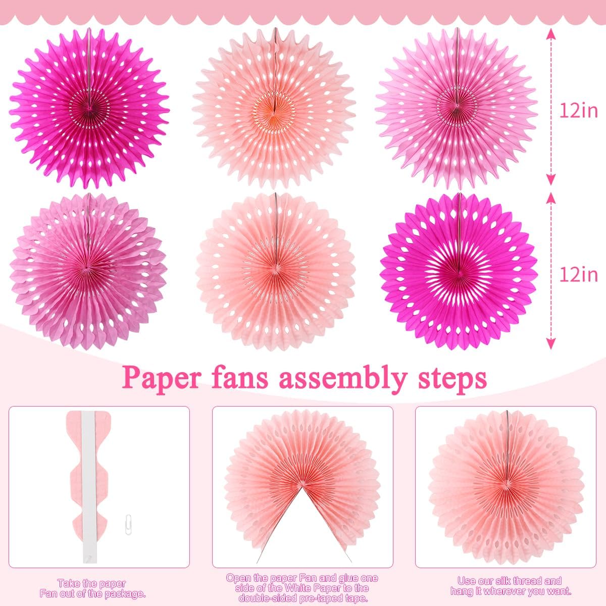 Party Hanging Paper Fans Decoration Set for Wedding Birthday Party Mother's Day Round Events Accessories Set of 8