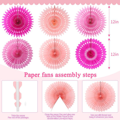 Party Hanging Paper Fans Decoration Set for Wedding Birthday Party Mother's Day Round Events Accessories Set of 8