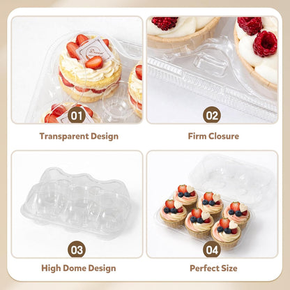WIKDAY 6 Count Cupcake Containers with Lids, 30 Pack Stackable cupcake holders Clear Plastic Dessert Boxes for 180 Cupcakes, Muffins