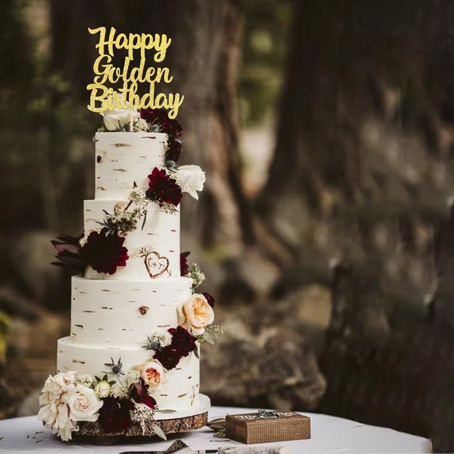 ZHUOWEISM 1 PCS Gold Happy Birthday & Anniversary Cake Topper
