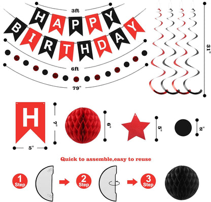 meowtastic Birthday Decorations, Happy Birthday Banner with Honeycomb Balls, Stars Hanging Swirl Streamers, Circle Dots Garland, Happy Birthday Party Decorations for Women Men Boys Girls (Blue)
