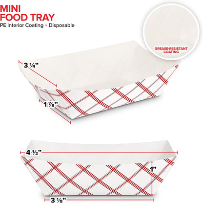 Stock Your Home 100-Pack 3 lb Paper Food Trays – Red & White Checkered Disposable Paper Food Boats, Eco-Friendly Serving Trays for Concessions, Nachos, Snacks & Condiments – 5.75" x 3"
