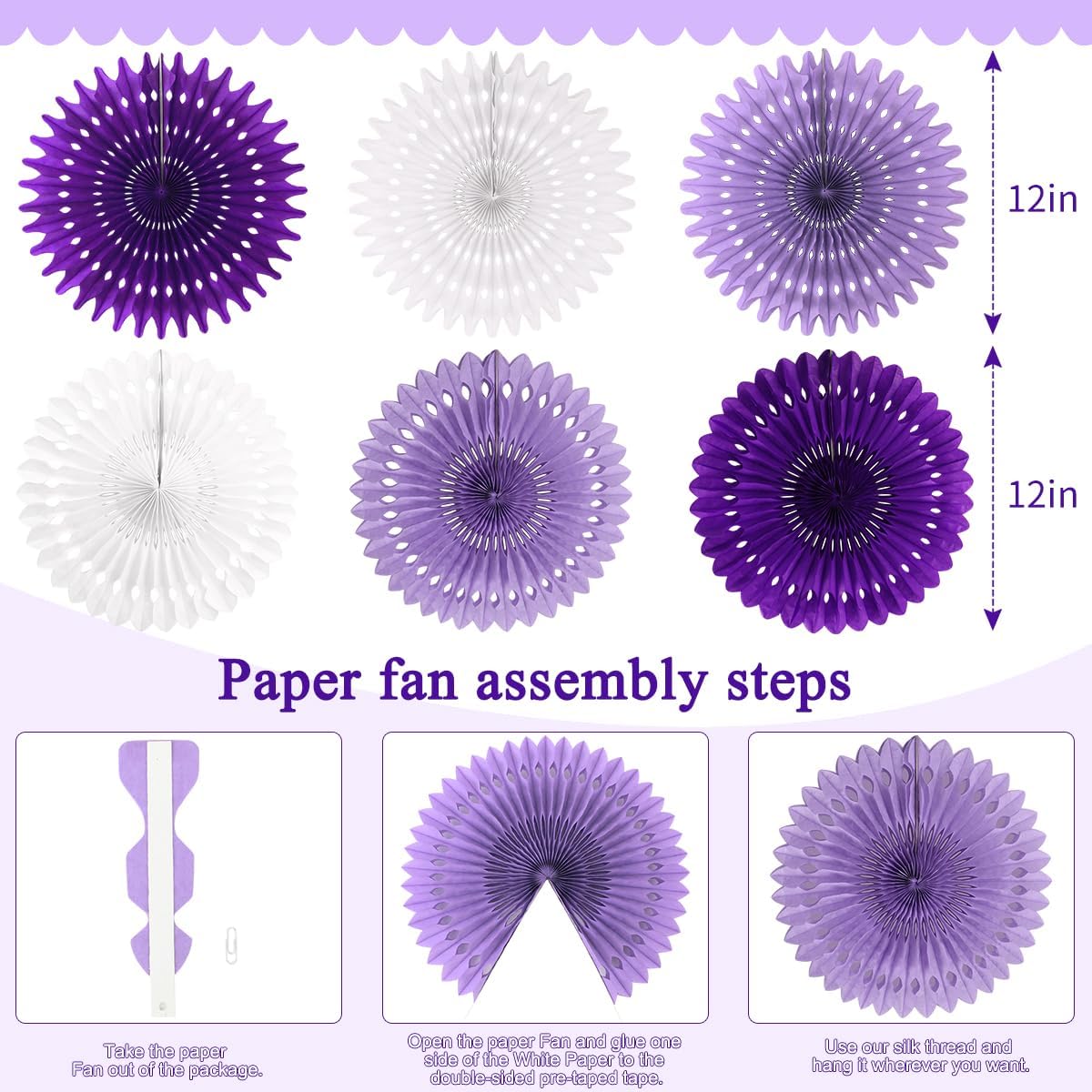 Party Hanging Paper Fans Decoration Set for Wedding Birthday Party Mother's Day Round Events Accessories Set of 8